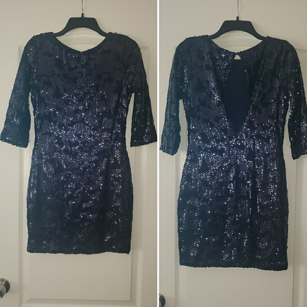 3/4 sleeve sequin party dress